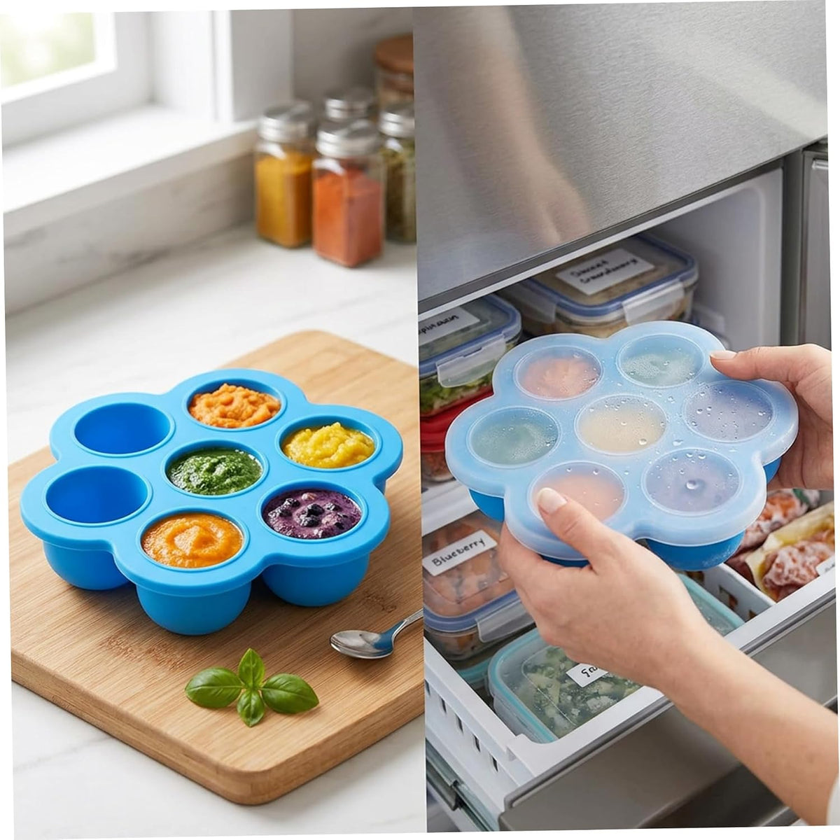 5-Pack Silicone Baby Food Freezer Tray with Lids, 7-Cavity Mini Soft Ice Cube Molds for Homemade Baby Puree, Breast Milk Storage & Ice Cubes, Food Freezer Tray