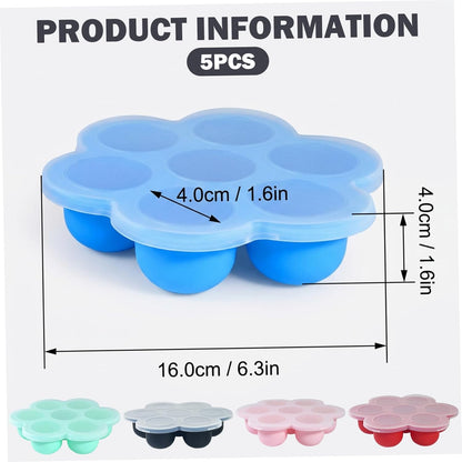 5-Pack Silicone Baby Food Freezer Tray with Lids, 7-Cavity Mini Soft Ice Cube Molds for Homemade Baby Puree, Breast Milk Storage & Ice Cubes, Food Freezer Tray