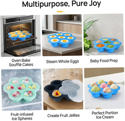 5-Pack Silicone Baby Food Freezer Tray with Lids, 7-Cavity Mini Soft Ice Cube Molds for Homemade Baby Puree, Breast Milk Storage & Ice Cubes, Food Freezer Tray