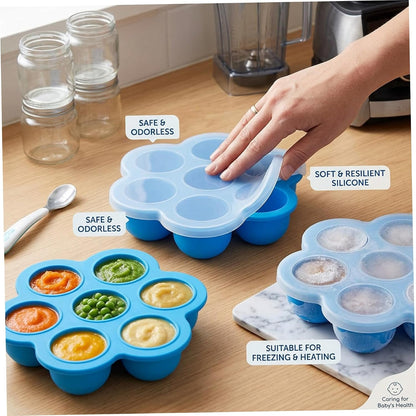5-Pack Silicone Baby Food Freezer Tray with Lids, 7-Cavity Mini Soft Ice Cube Molds for Homemade Baby Puree, Breast Milk Storage & Ice Cubes, Food Freezer Tray