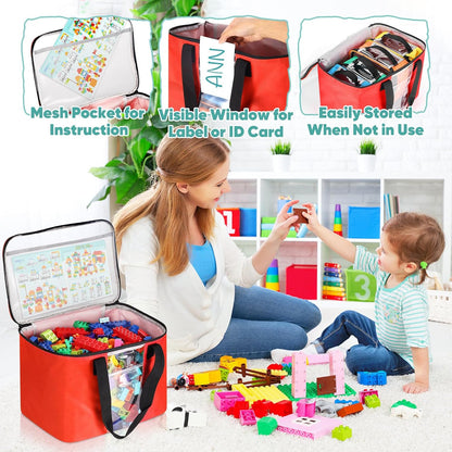 6 Pack Toy Storage Bags, Magnetic Tiles Storage Bag, Reusable Toy Storage Organizer Bag with Visible Top, Travel Bag Case for Bricks, Magnet Building Blocks Tiles, Puzzle, Car Toys, Board Game