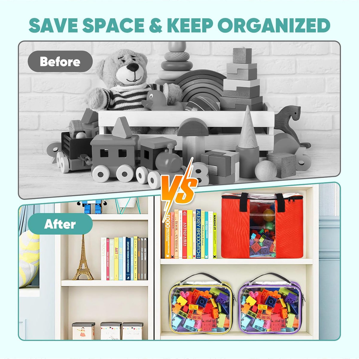 6 Pack Toy Storage Bags, Magnetic Tiles Storage Bag, Reusable Toy Storage Organizer Bag with Visible Top, Travel Bag Case for Bricks, Magnet Building Blocks Tiles, Puzzle, Car Toys, Board Game