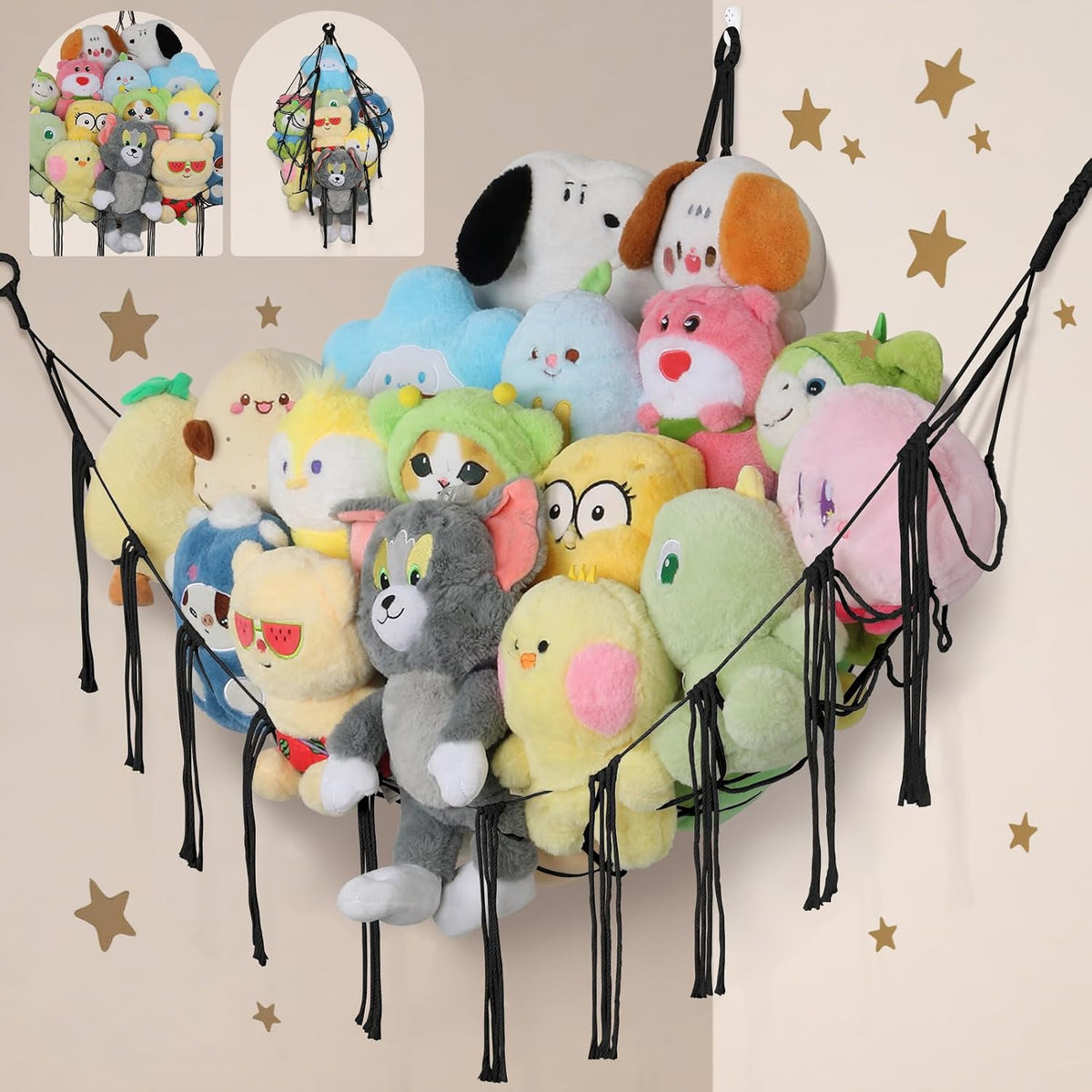 82.7x59x59 Inch Jumbo Stuffed Animal Storage Hammock Corner Toy Net, Cream