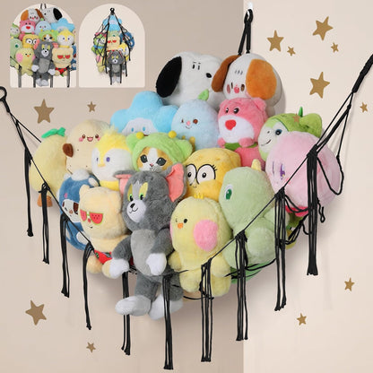 82.7x59x59 Inch Jumbo Stuffed Animal Storage Hammock Corner Toy Net, Cream
