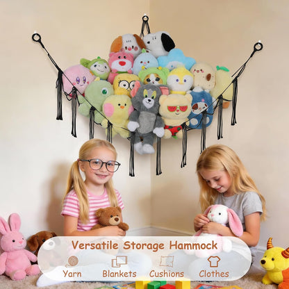 82.7x59x59 Inch Jumbo Stuffed Animal Storage Hammock Corner Toy Net, Cream