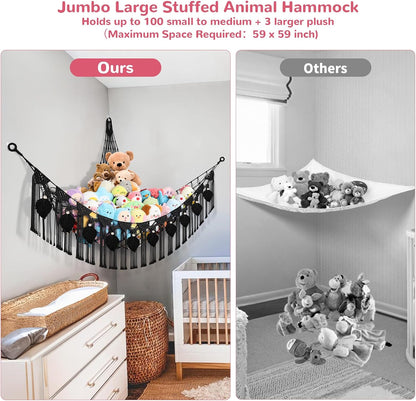 82.7x59x59 Inch Jumbo Stuffed Animal Storage Hammock Corner Toy Net, Cream