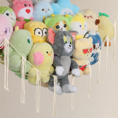 82.7x59x59 Inch Jumbo Stuffed Animal Storage Hammock Corner Toy Net, Cream