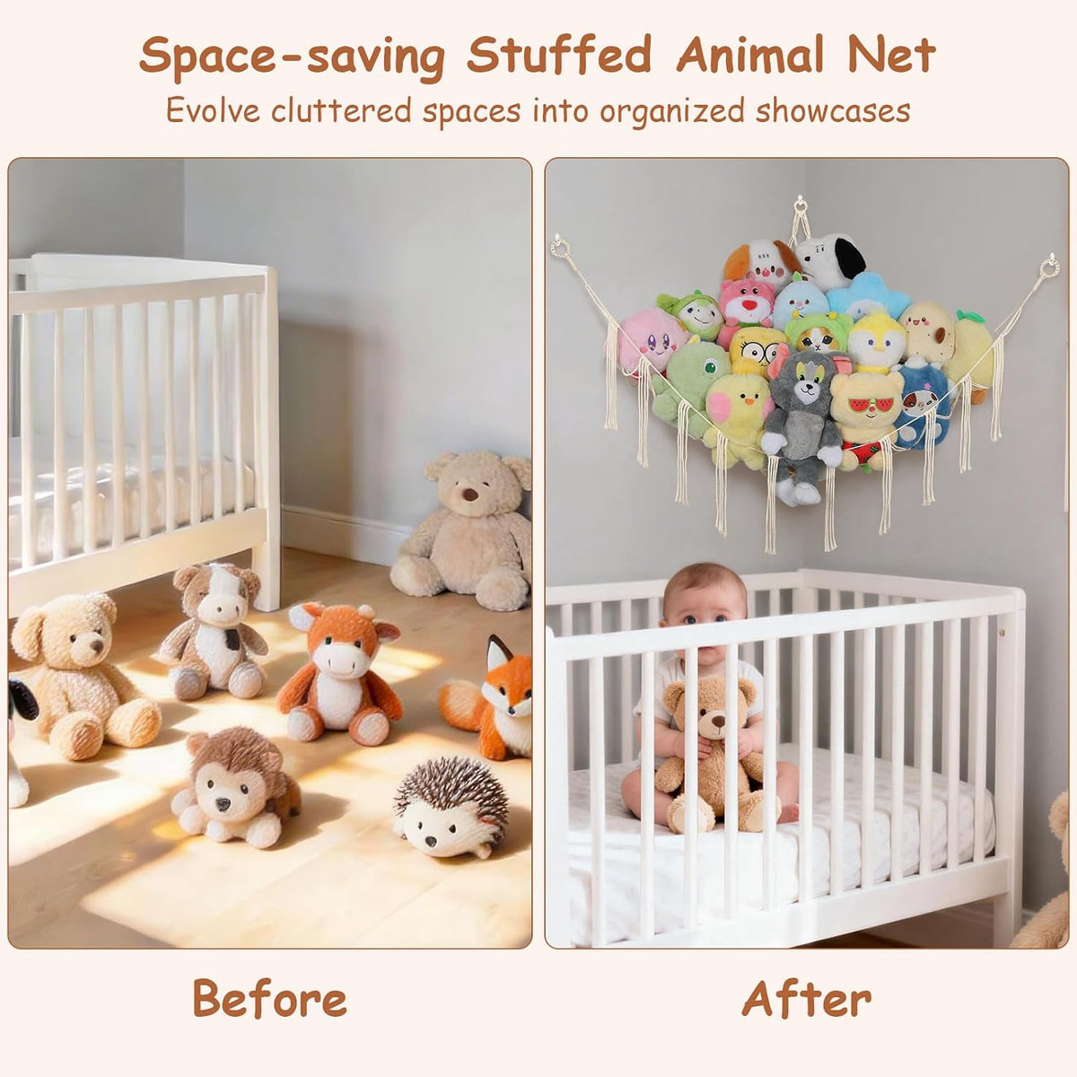 82.7x59x59 Inch Jumbo Stuffed Animal Storage Hammock Corner Toy Net, Cream