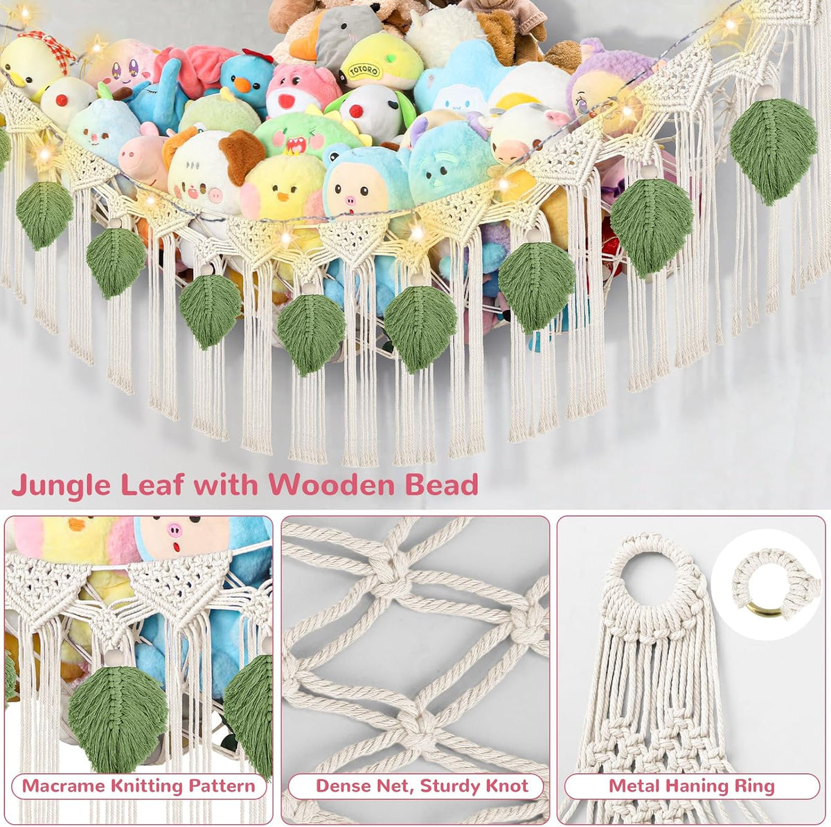 82.7x59x59 Inch Jumbo Stuffed Animal Storage Hammock Corner Toy Net, Cream