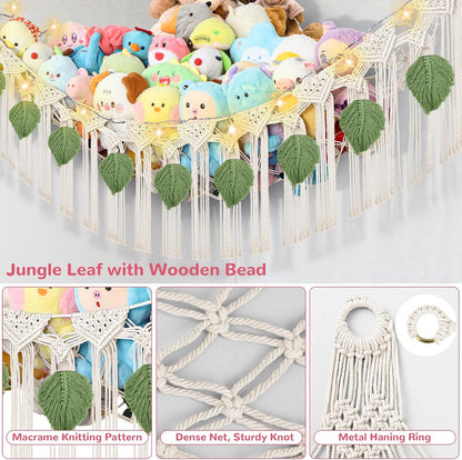 82.7x59x59 Inch Jumbo Stuffed Animal Storage Hammock Corner Toy Net, Cream