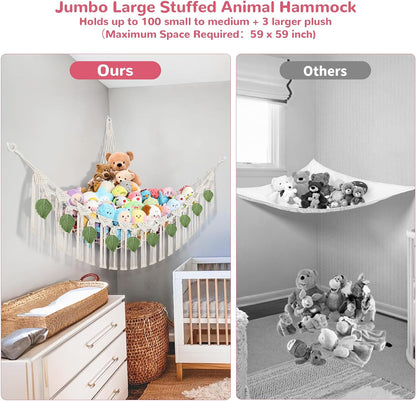 82.7x59x59 Inch Jumbo Stuffed Animal Storage Hammock Corner Toy Net, Cream