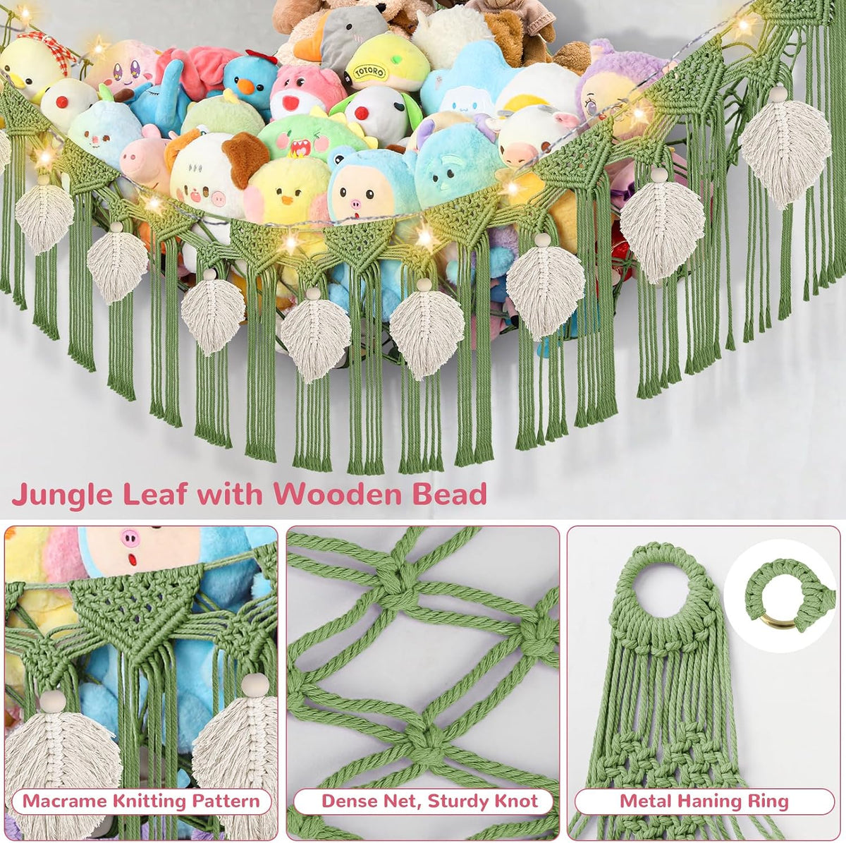 82.7x59x59 Inch Jumbo Stuffed Animal Storage Hammock Corner Toy Net, Cream