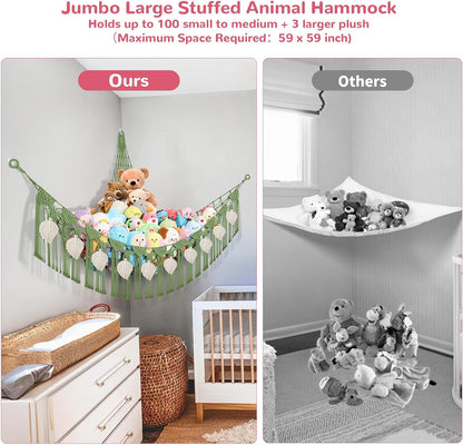 82.7x59x59 Inch Jumbo Stuffed Animal Storage Hammock Corner Toy Net, Cream