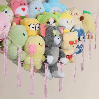 82.7x59x59 Inch Jumbo Stuffed Animal Storage Hammock Corner Toy Net, Cream