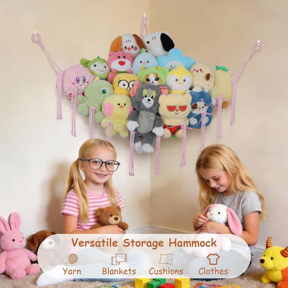 82.7x59x59 Inch Jumbo Stuffed Animal Storage Hammock Corner Toy Net, Cream