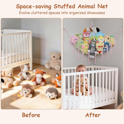 82.7x59x59 Inch Jumbo Stuffed Animal Storage Hammock Corner Toy Net, Cream
