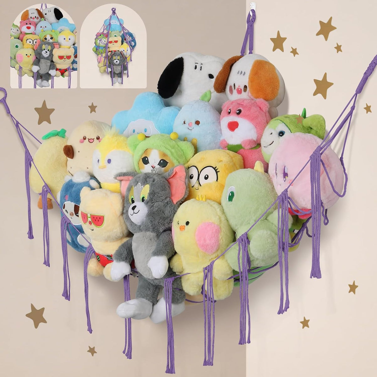 82.7x59x59 Inch Jumbo Stuffed Animal Storage Hammock Corner Toy Net, Cream