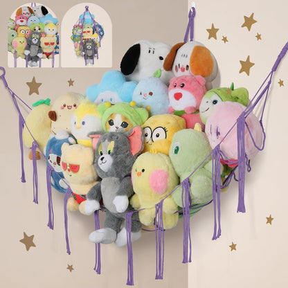 82.7x59x59 Inch Jumbo Stuffed Animal Storage Hammock Corner Toy Net, Cream