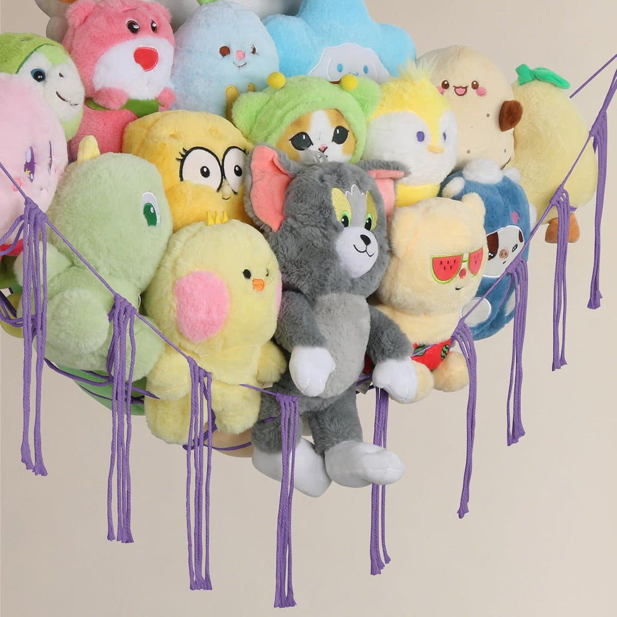 82.7x59x59 Inch Jumbo Stuffed Animal Storage Hammock Corner Toy Net, Cream
