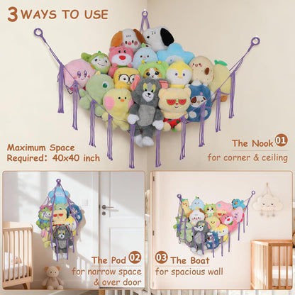 82.7x59x59 Inch Jumbo Stuffed Animal Storage Hammock Corner Toy Net, Cream