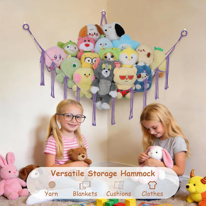 82.7x59x59 Inch Jumbo Stuffed Animal Storage Hammock Corner Toy Net, Cream