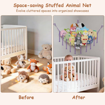 82.7x59x59 Inch Jumbo Stuffed Animal Storage Hammock Corner Toy Net, Cream