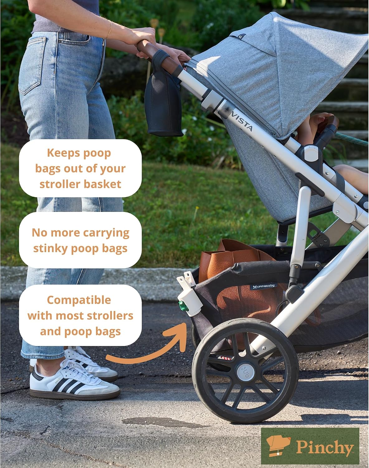 Stroller Accessory for Dog Poop Bags – Hands-Free Clip and Bag Holder for Baby Strollers and Dog Walks