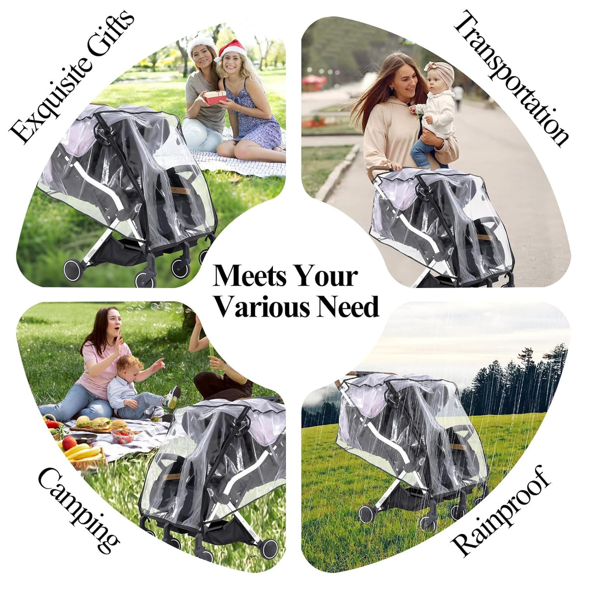 Double Stroller Rain Cover,Side by Side Baby Wagon Canopy,Buggy Covers for Babies,Breathable Weather Shield,Waterproof Strollers Canopies,for Outdoor All-Weather Protection from Water/Snow/Dust/Wind