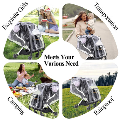 Double Stroller Rain Cover,Side by Side Baby Wagon Canopy,Buggy Covers for Babies,Breathable Weather Shield,Waterproof Strollers Canopies,for Outdoor All-Weather Protection from Water/Snow/Dust/Wind