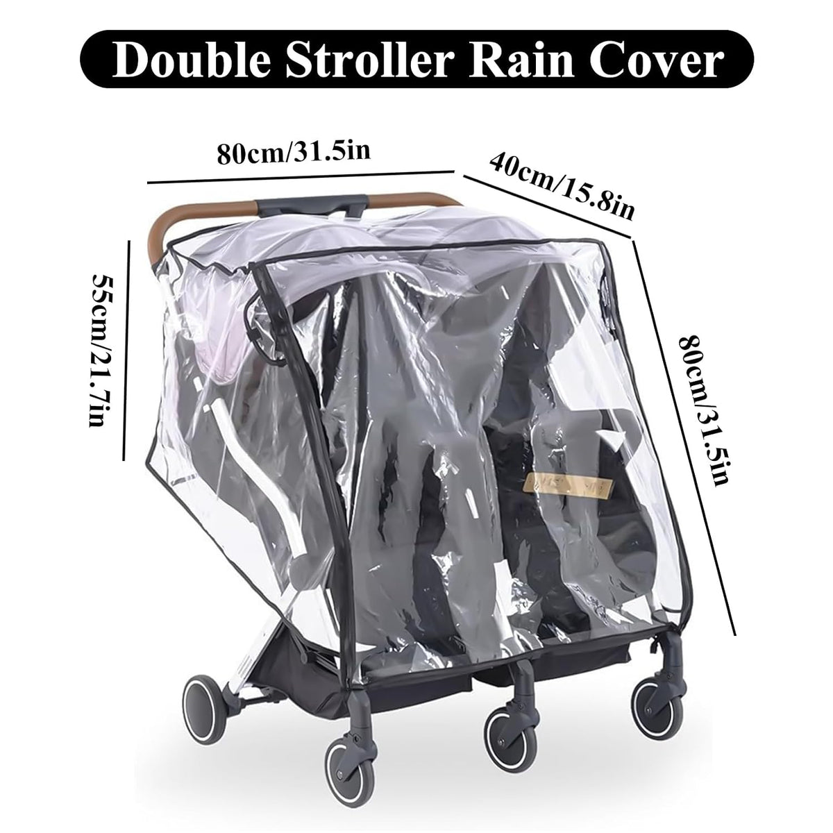 Double Stroller Rain Cover,Side by Side Baby Wagon Canopy,Buggy Covers for Babies,Breathable Weather Shield,Waterproof Strollers Canopies,for Outdoor All-Weather Protection from Water/Snow/Dust/Wind
