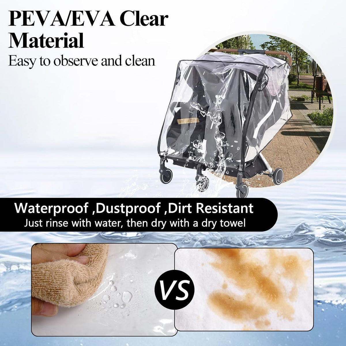 Double Stroller Rain Cover,Side by Side Baby Wagon Canopy,Buggy Covers for Babies,Breathable Weather Shield,Waterproof Strollers Canopies,for Outdoor All-Weather Protection from Water/Snow/Dust/Wind