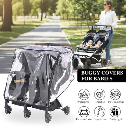 Double Stroller Rain Cover,Side by Side Baby Wagon Canopy,Buggy Covers for Babies,Breathable Weather Shield,Waterproof Strollers Canopies,for Outdoor All-Weather Protection from Water/Snow/Dust/Wind