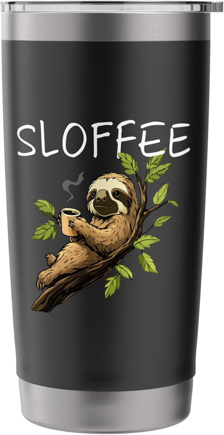Sloffee Sloth Coffee Lover Caffeine Funny Animal Zoo Worker Stainless Steel Insulated Tumbler