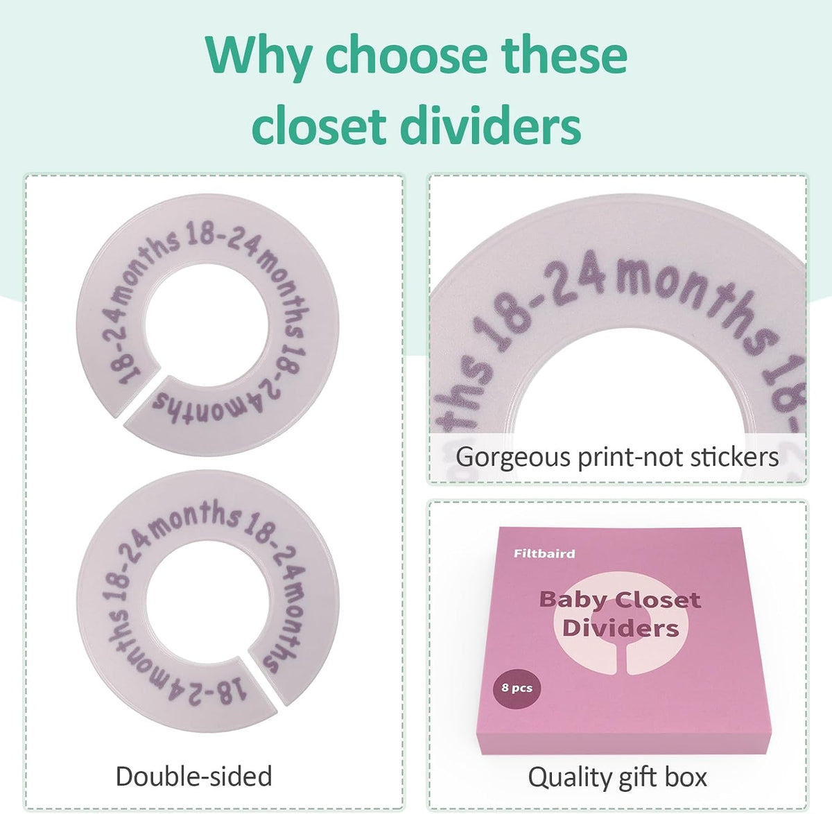 8 Pcs Baby Closet Dividers, Double-Sided Clothes Organizer for 0-24 Months
