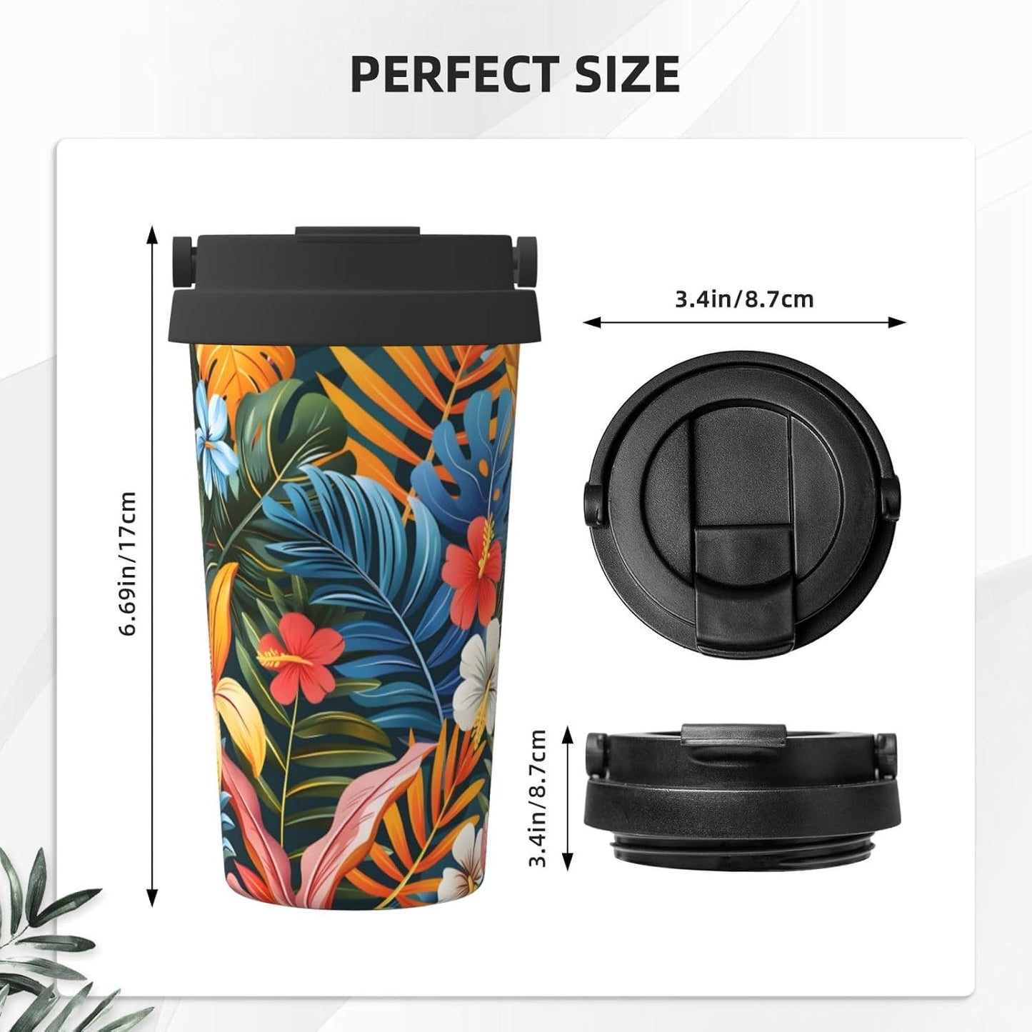 Gossamer Leaves Insulated Coffee Mug 17Oz Travel Coffee Mug Tumbler With Flip Lid Stainless Steel Leakproof Coffee Cups Reusable Coffee Travel Mug For Office Party Camping | Gifts For Women Men