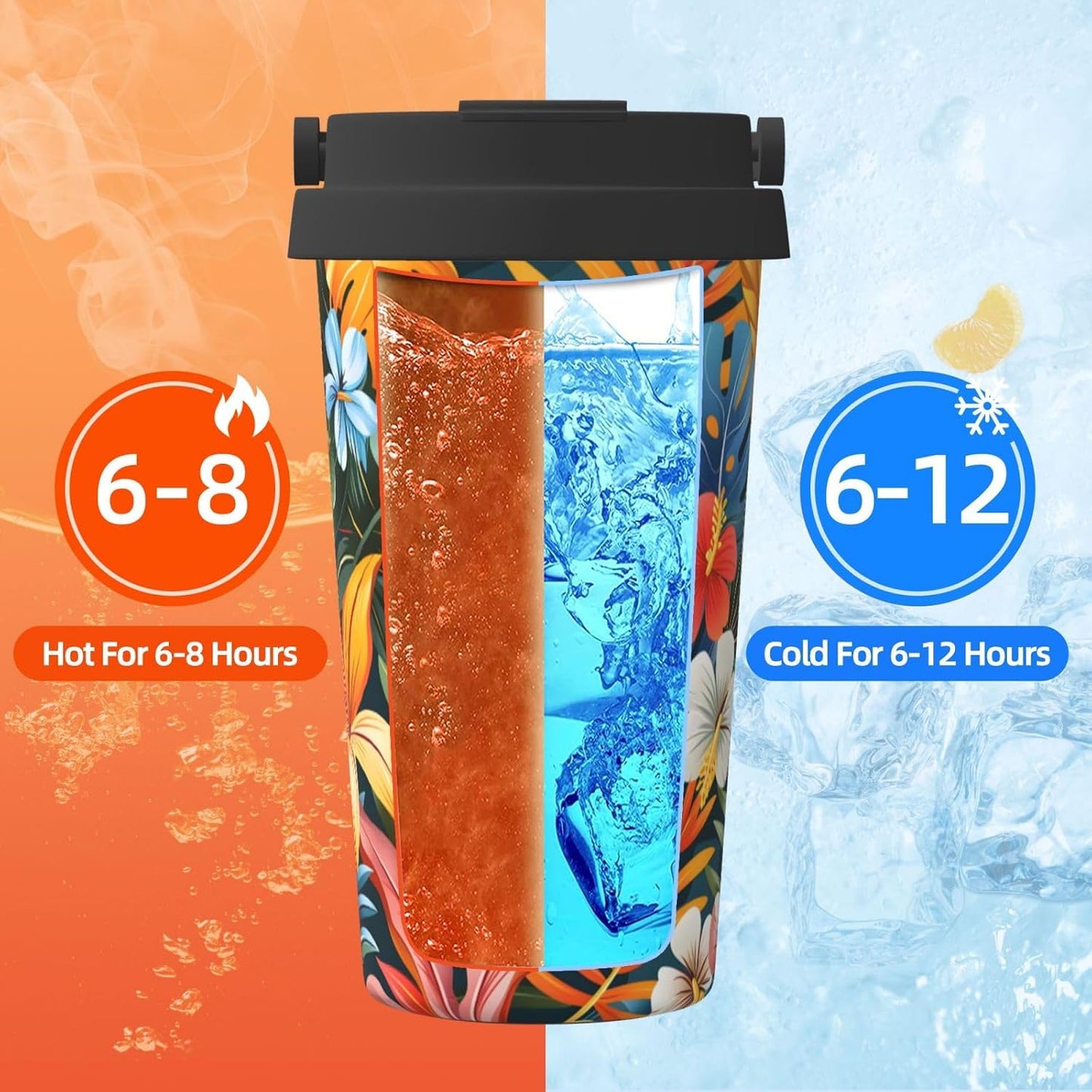 Gossamer Leaves Insulated Coffee Mug 17Oz Travel Coffee Mug Tumbler With Flip Lid Stainless Steel Leakproof Coffee Cups Reusable Coffee Travel Mug For Office Party Camping | Gifts For Women Men
