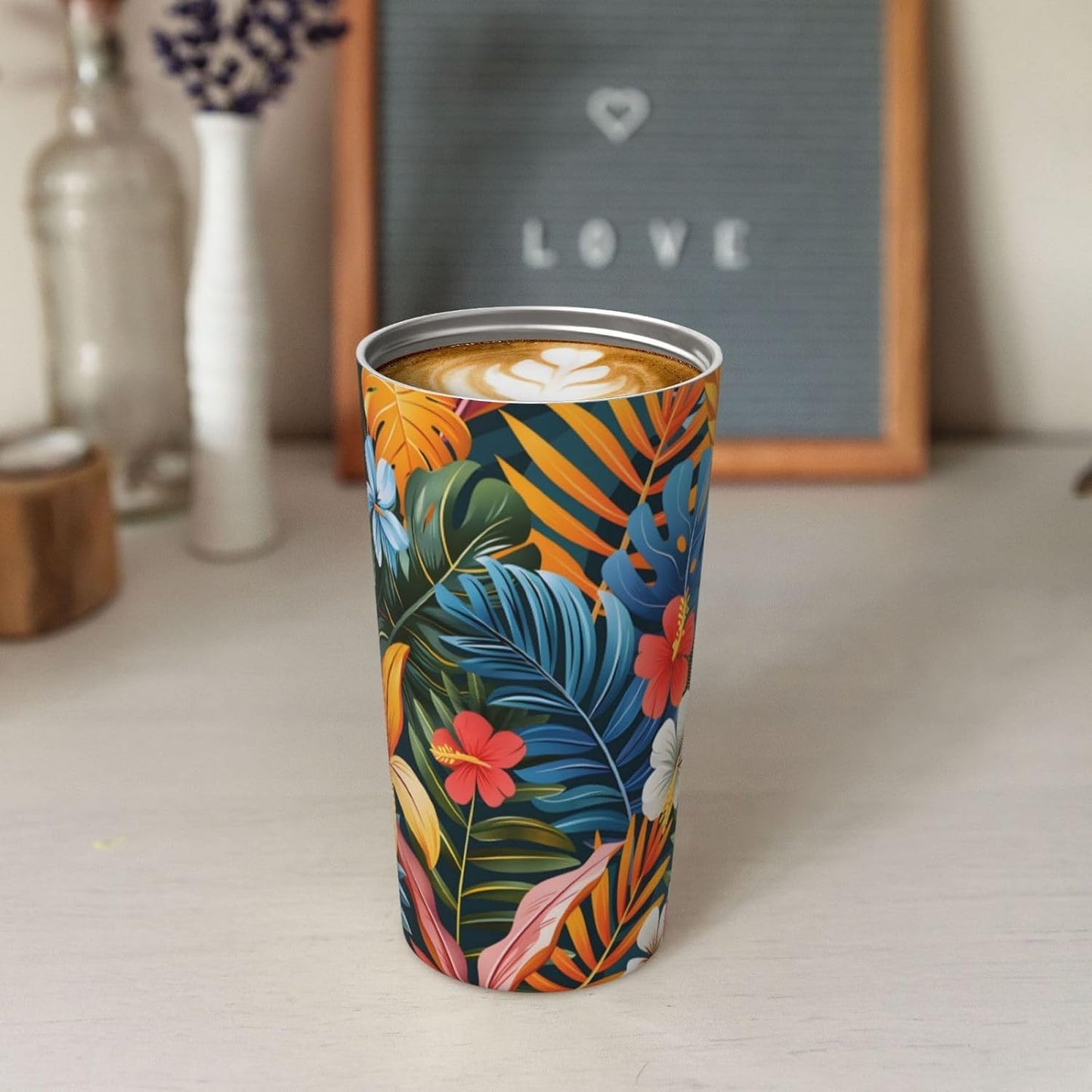 Gossamer Leaves Insulated Coffee Mug 17Oz Travel Coffee Mug Tumbler With Flip Lid Stainless Steel Leakproof Coffee Cups Reusable Coffee Travel Mug For Office Party Camping | Gifts For Women Men