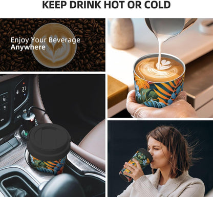 Gossamer Leaves Insulated Coffee Mug 17Oz Travel Coffee Mug Tumbler With Flip Lid Stainless Steel Leakproof Coffee Cups Reusable Coffee Travel Mug For Office Party Camping | Gifts For Women Men