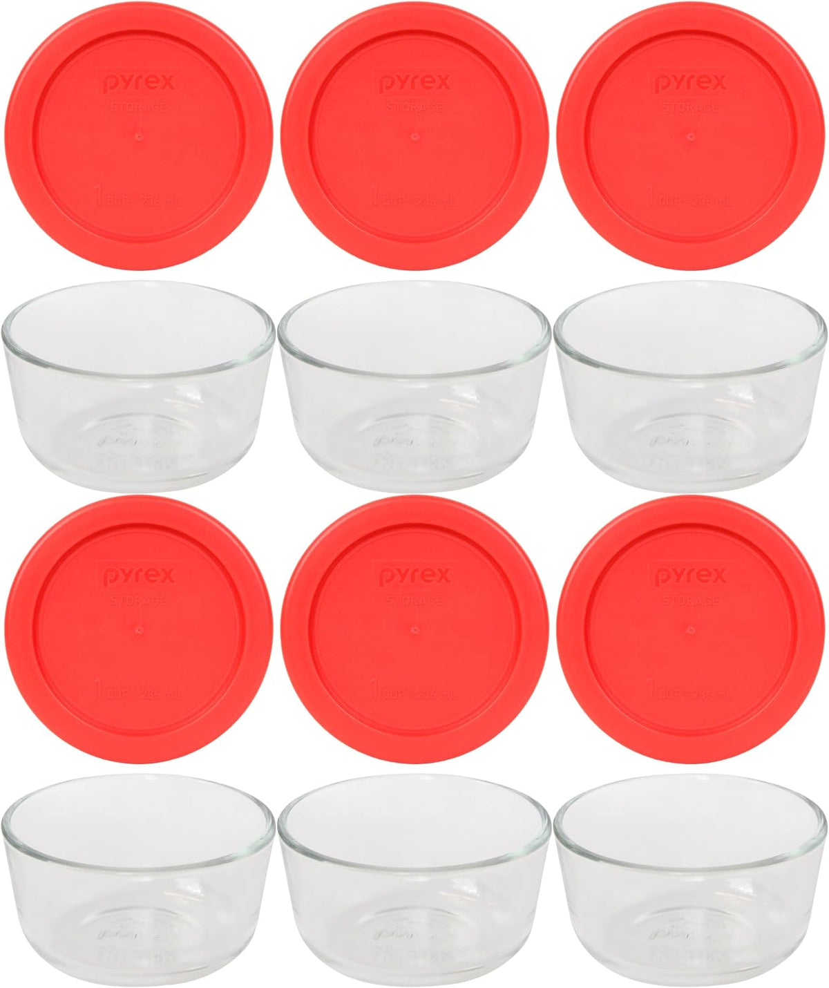 Pyrex 1-cup Storage Containers (Pack of 6) - Total 12-Piece Value Pack