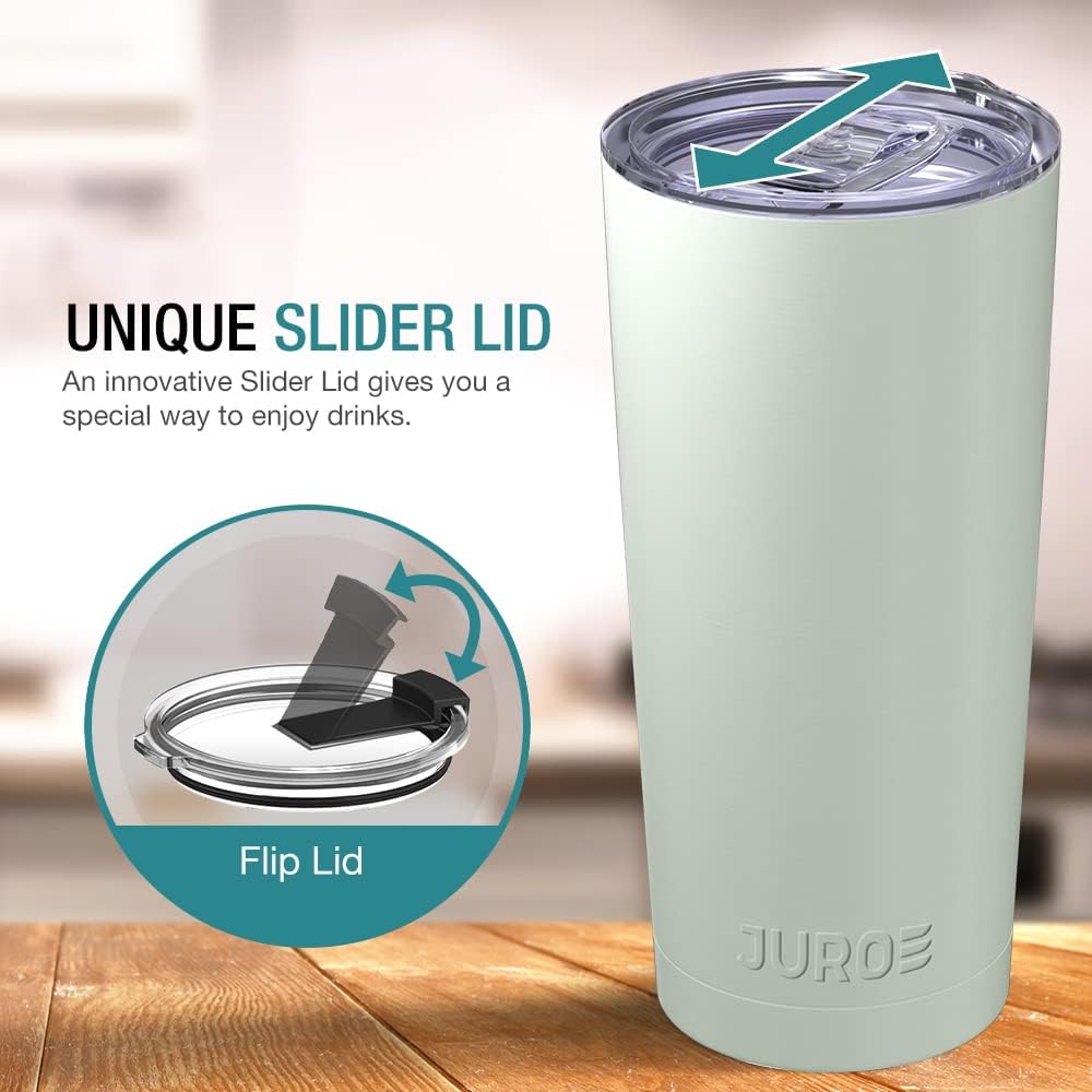 JURO Tumbler 20 oz Stainless Steel Vacuum Insulated Tumblers w/Lids and Straw [Travel Mug] Double Wall Water Coffee Cup for Home, Office, Kitchen Outdoor ideal for Ice Drinks/Hot Beverage - Mint