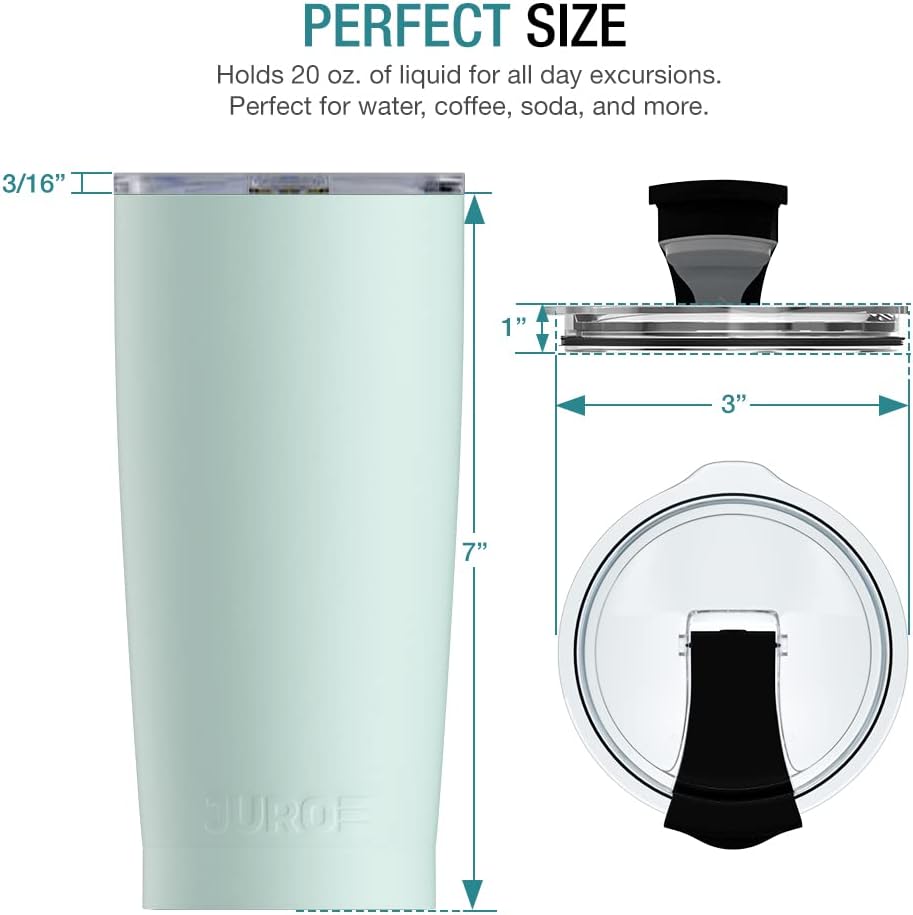 JURO Tumbler 20 oz Stainless Steel Vacuum Insulated Tumblers w/Lids and Straw [Travel Mug] Double Wall Water Coffee Cup for Home, Office, Kitchen Outdoor ideal for Ice Drinks/Hot Beverage - Mint
