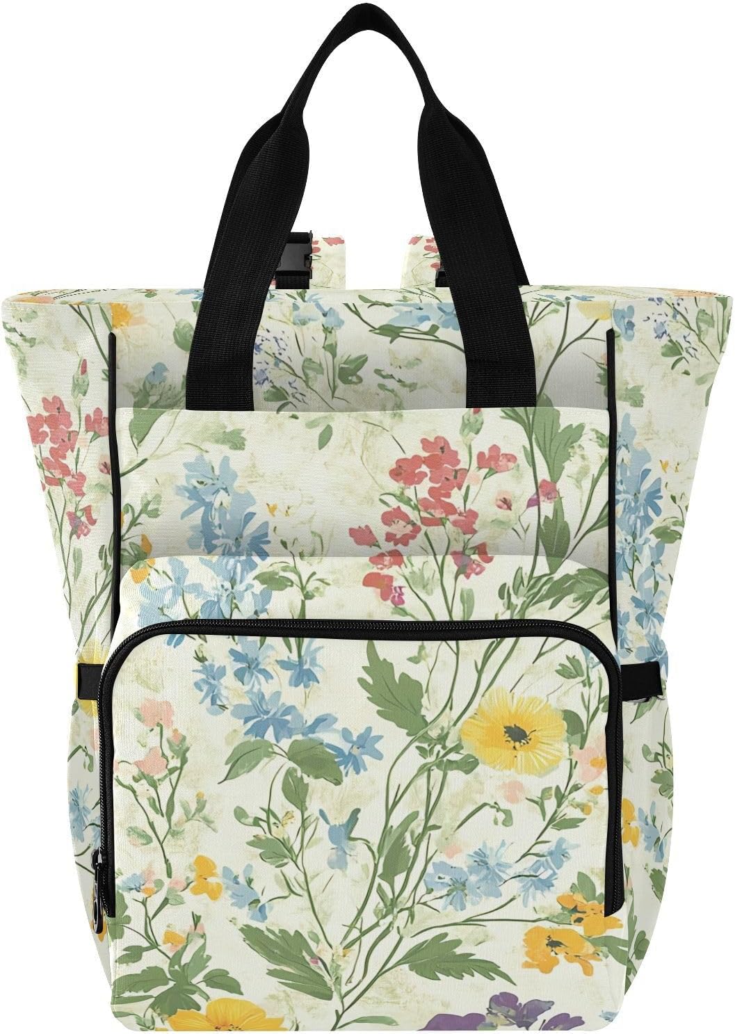 Diaper Bag Backpack, Multifunction Travel Bag for Moms Dads, Baby Changing Bag with Insulted Pockets, Stroller Straps and Side Bottle Pockets Warm Floral Patterns