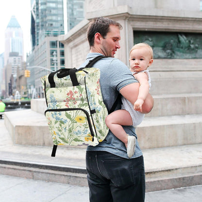 Diaper Bag Backpack, Multifunction Travel Bag for Moms Dads, Baby Changing Bag with Insulted Pockets, Stroller Straps and Side Bottle Pockets Warm Floral Patterns