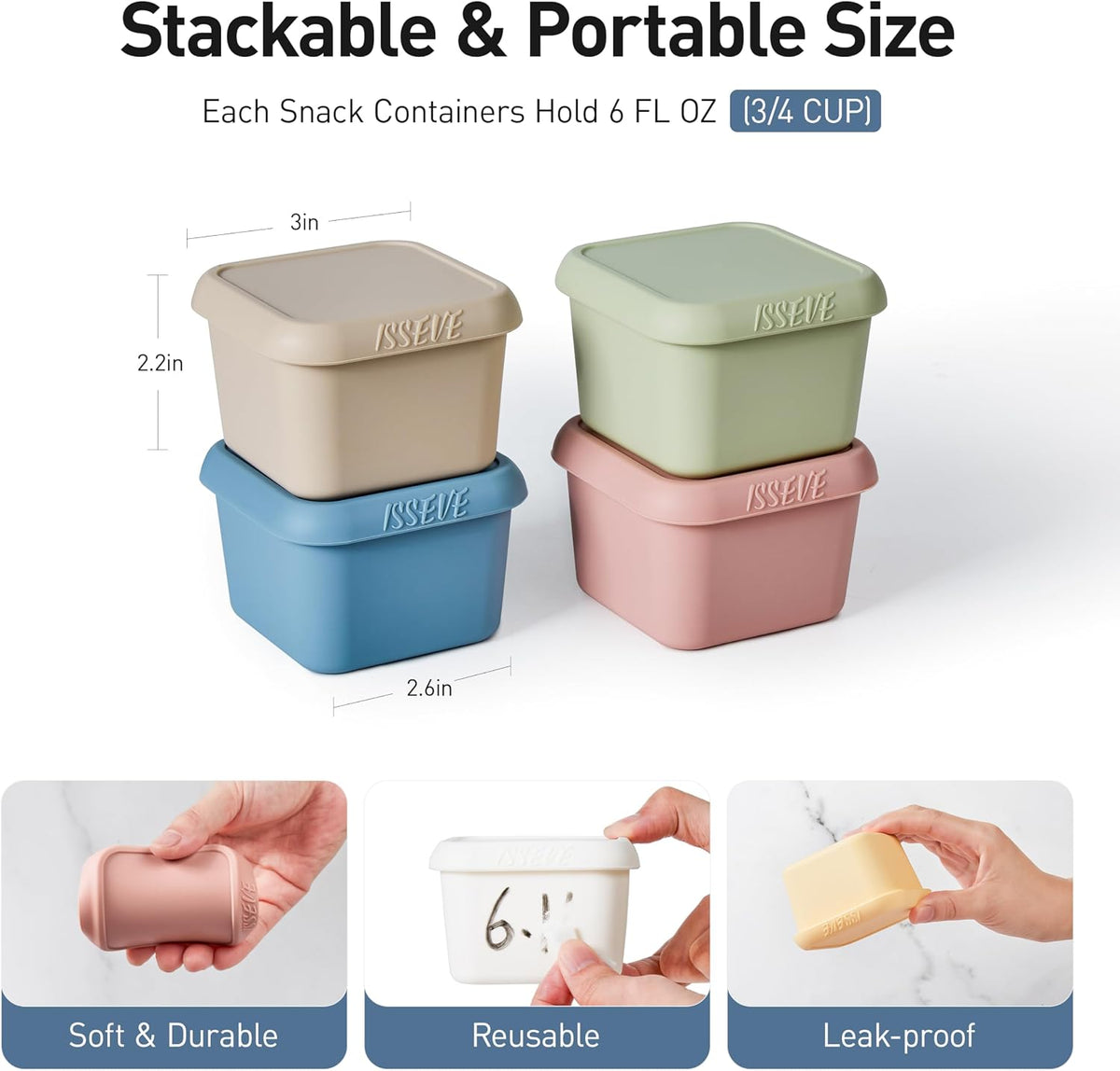8Pack 6oz Silicone Snack Containers for Kids with Lids, Reusable