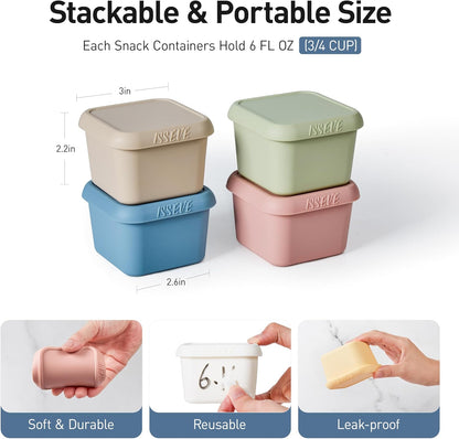 8Pack 6oz Silicone Snack Containers for Kids with Lids, Reusable