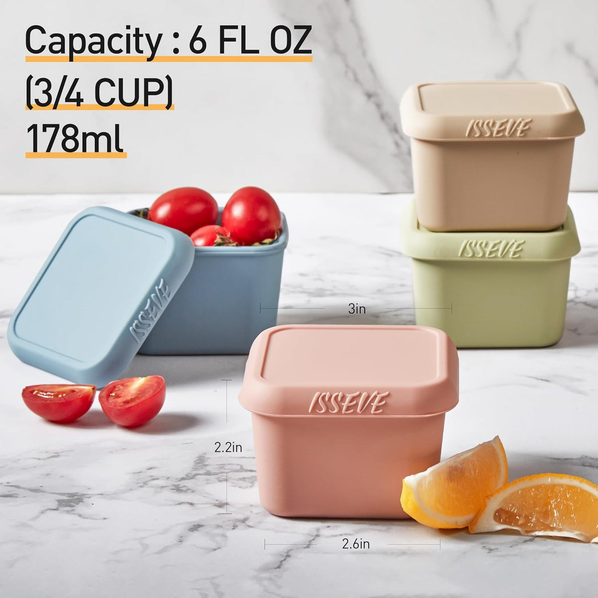 8Pack 6oz Silicone Snack Containers for Kids with Lids, Reusable