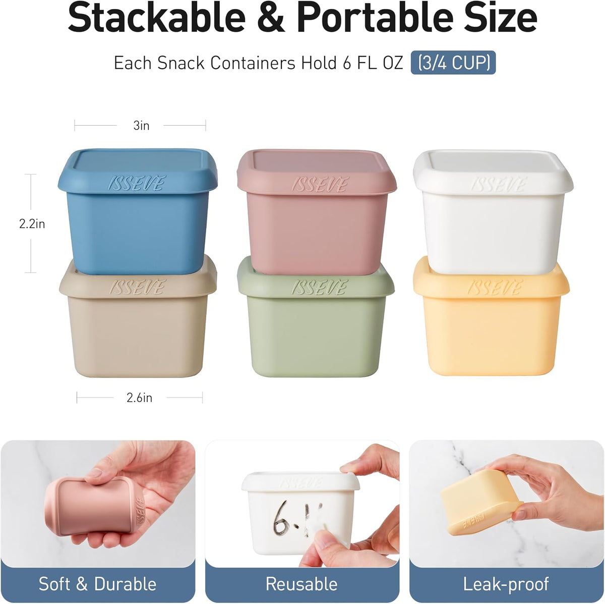 8Pack 6oz Silicone Snack Containers for Kids with Lids, Reusable
