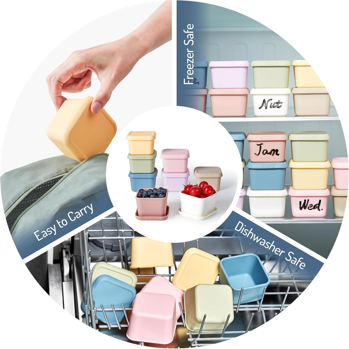 8Pack 6oz Silicone Snack Containers for Kids with Lids, Reusable