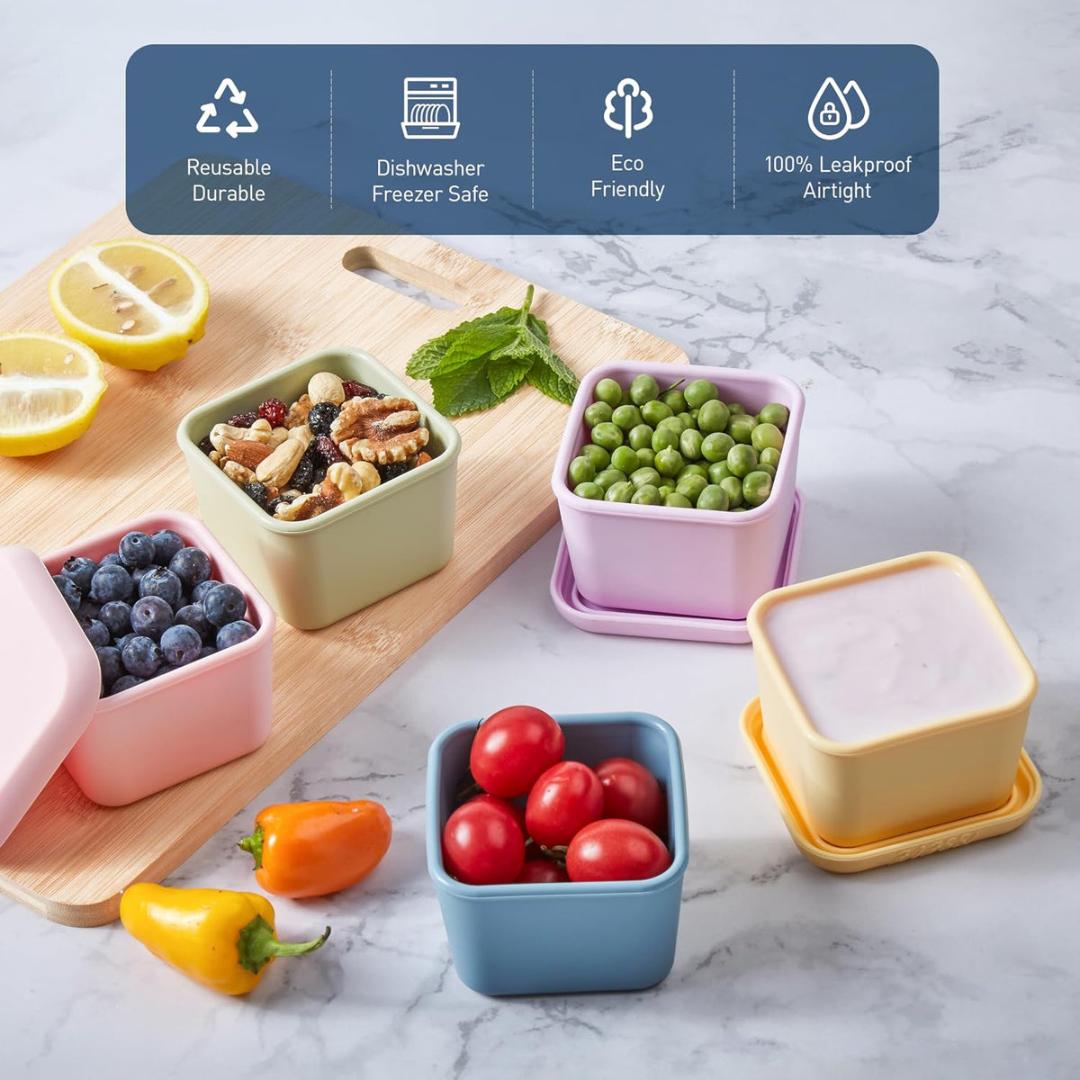 8Pack 6oz Silicone Snack Containers for Kids with Lids, Reusable