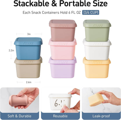 8Pack 6oz Silicone Snack Containers for Kids with Lids, Reusable